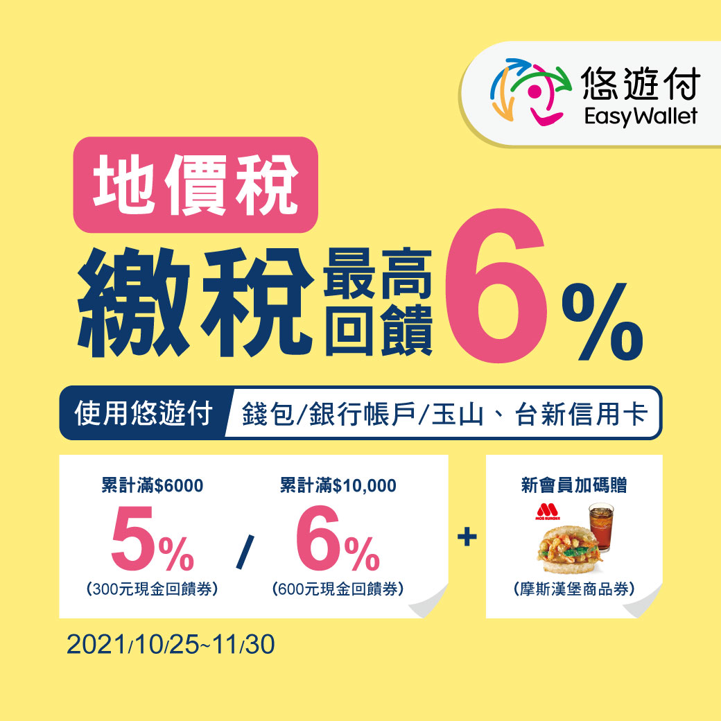 悠遊付繳地價稅 最高回饋600元現金券