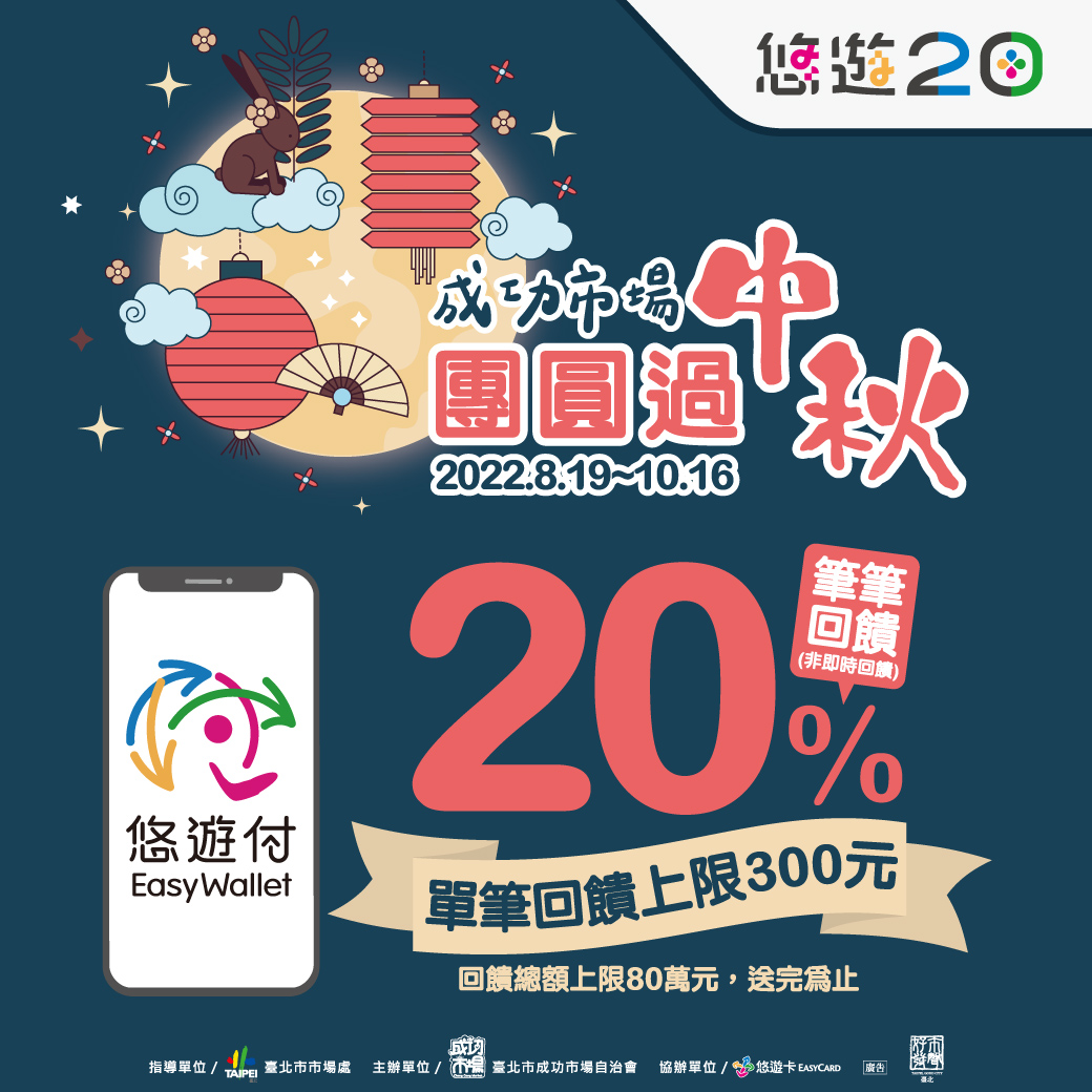 悠遊迺菜市 成功中繼市場悠遊付享20%回饋