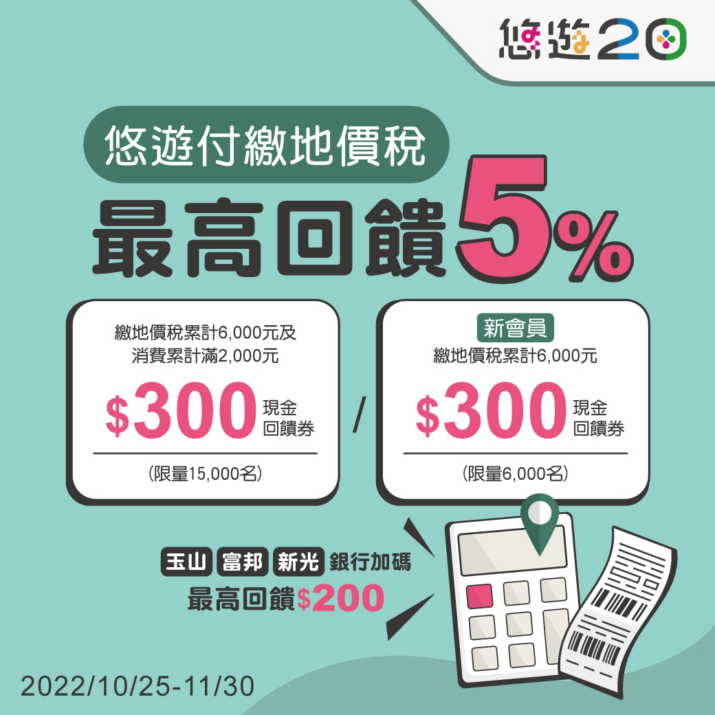 悠遊付繳地價稅最高5%回饋 指定銀行還有加碼