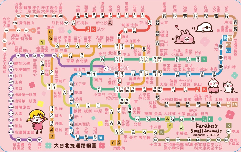 捷運路網圖悠遊卡-卡娜赫拉的小動物