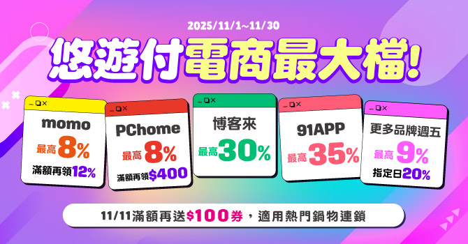 「雙11購物」悠遊付11月狂歡慶 8%~40%回饋任你賺