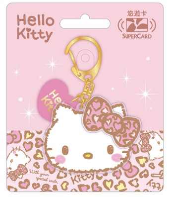 Hello Kitty豹紋愛心Supercard壓克力造型悠遊卡-立體蝴蝶結