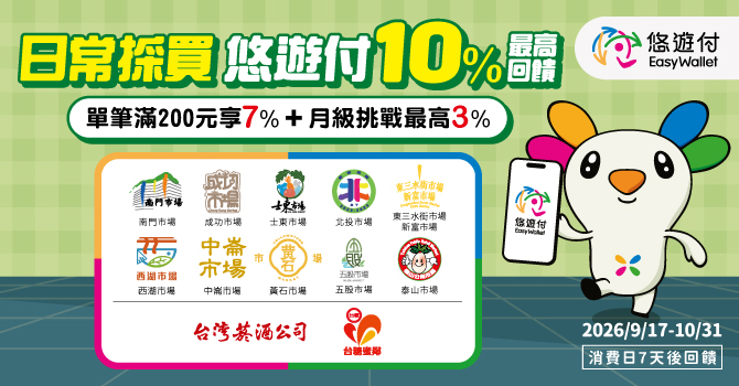 日常採買 悠遊付滿額最高10%回饋
