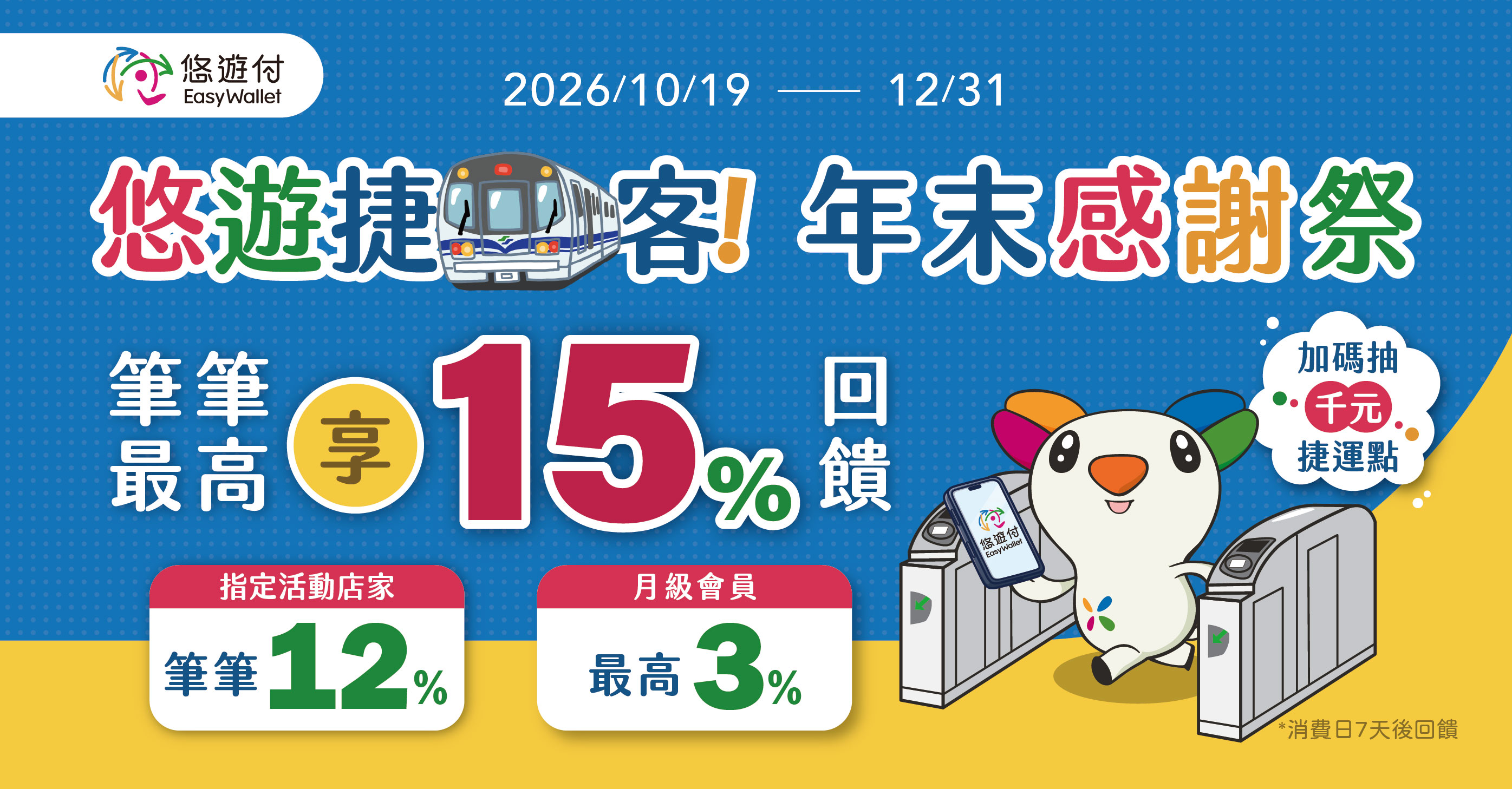 2026悠遊捷客年末感謝祭 筆筆最高享15%回饋!! 